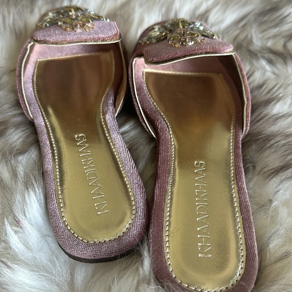 Pink velvet slides Rhinestones crystals New with dustbags & a box - Picture 5 of 10